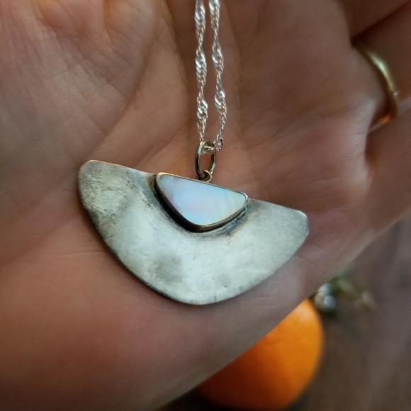 Vintage Abalone Sterling Silver Geometric Pendant - Picture 6 of 7